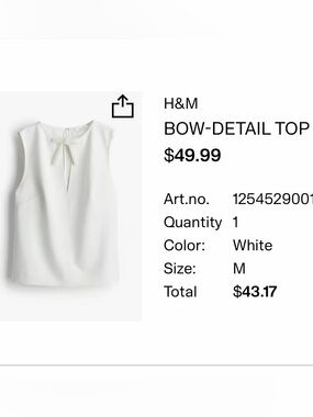 H&M White Bow-Accent Sleeveless Top